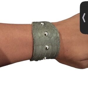 Giado Messi Rhodium & Leather Studded Bracelet Grey - NWT $89 retail